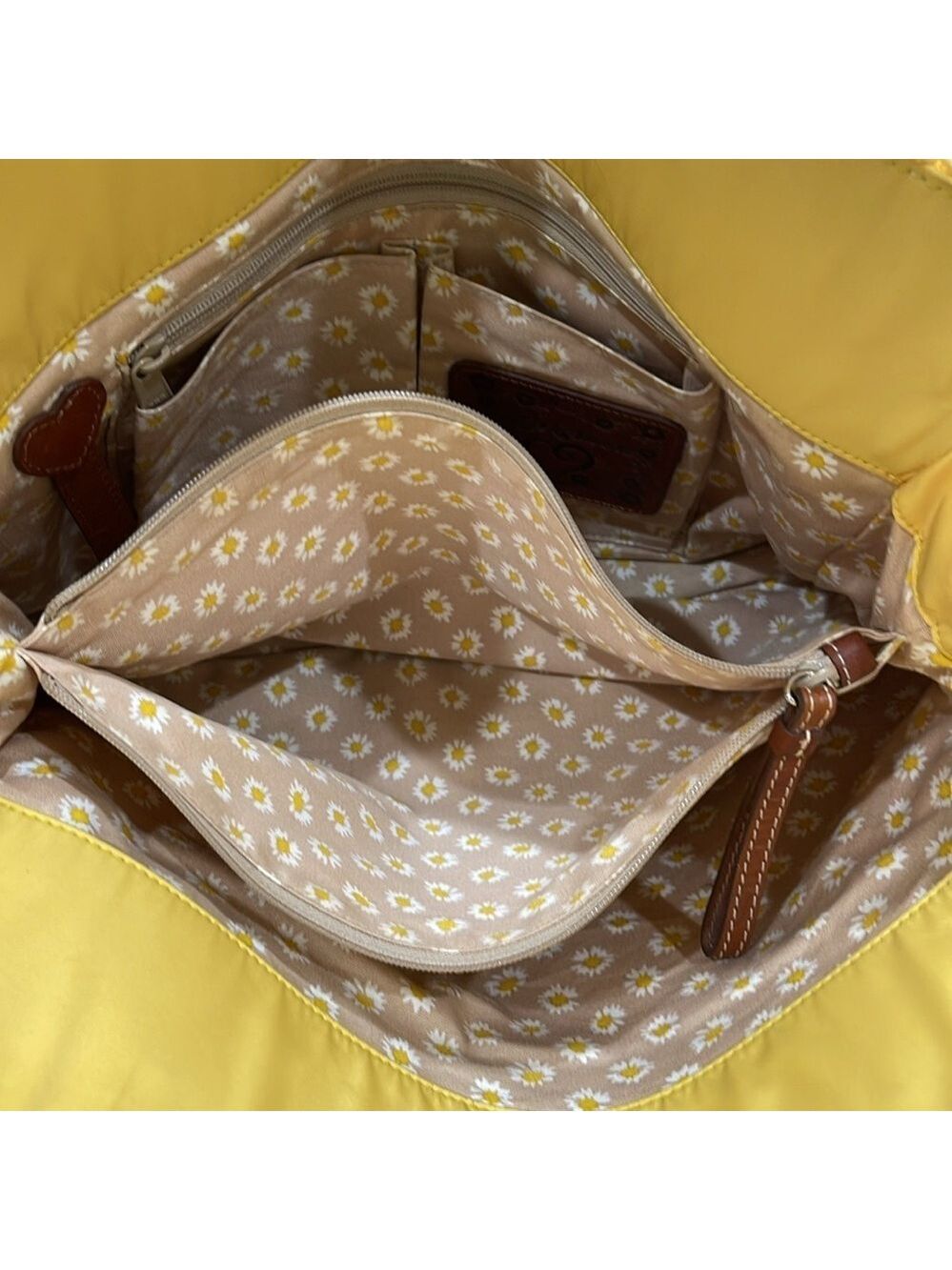 Brighton Crochet Straw Rafia Tote Bag Daisy Print Lining Yellow - Picture 5 of 7